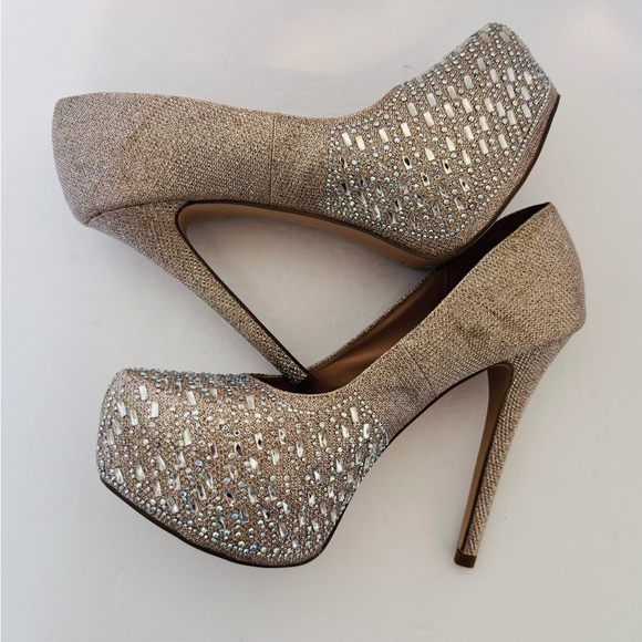 De Blossom Collection KINKO-178 Rhinestone Nude Sparkle Stiletto Pumps Size 9 - Picture 12 of 16